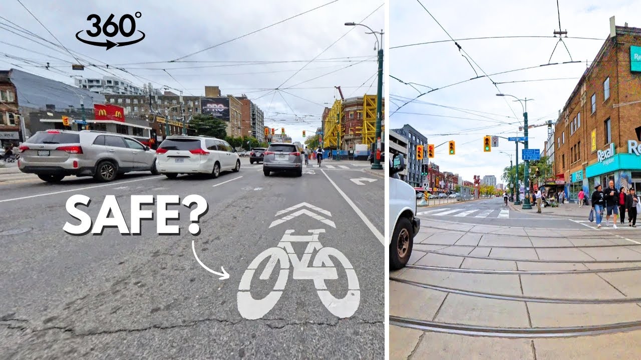 Unprotected Urban Cycling in Toronto: Spadina Avenue 360° VR Experience [8K]