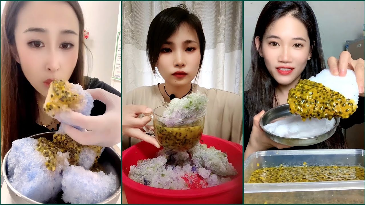 ASMR ice eating with passion fruit EP82