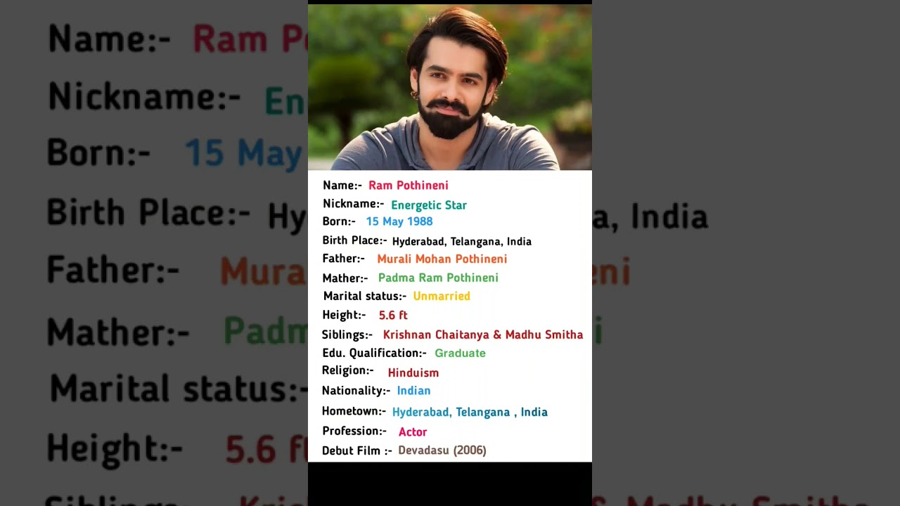 South Indian Actor Ram Pothineni Biography #shortsvideo #rampothineni