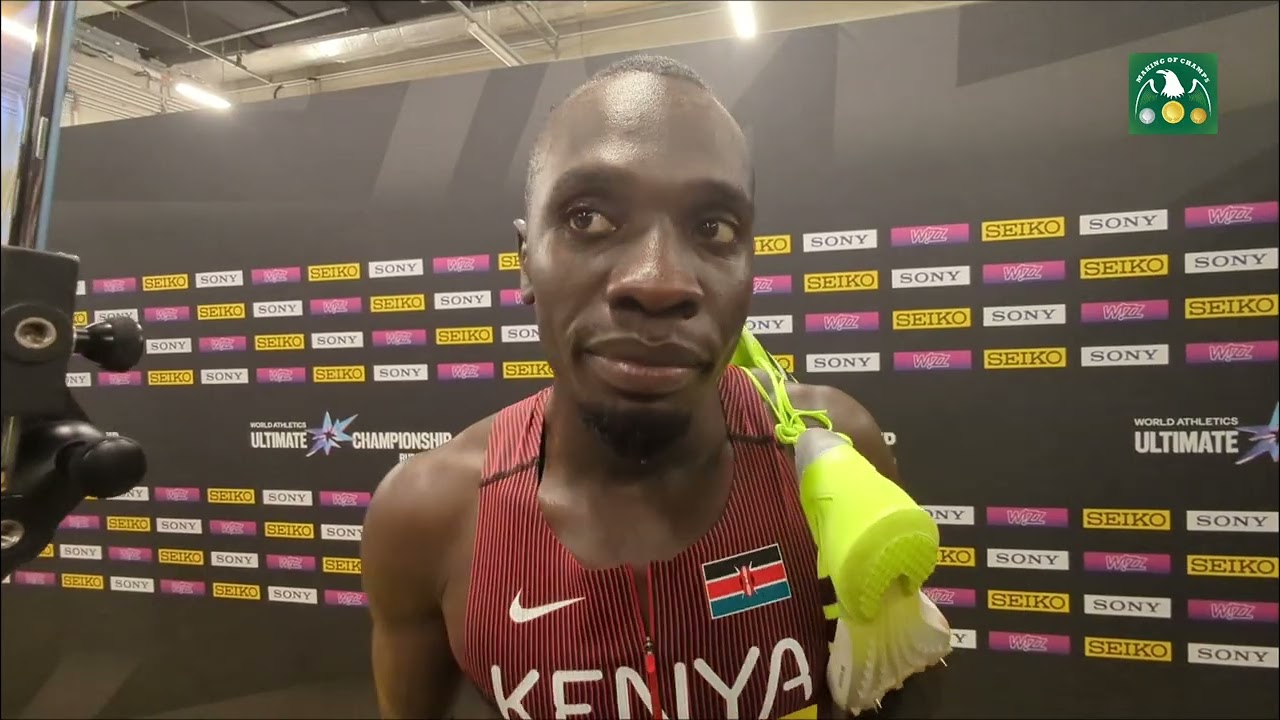 Emmanuel Wanyonyi after his semifinal race at the World Athletics Ultimate Championship, Budapest