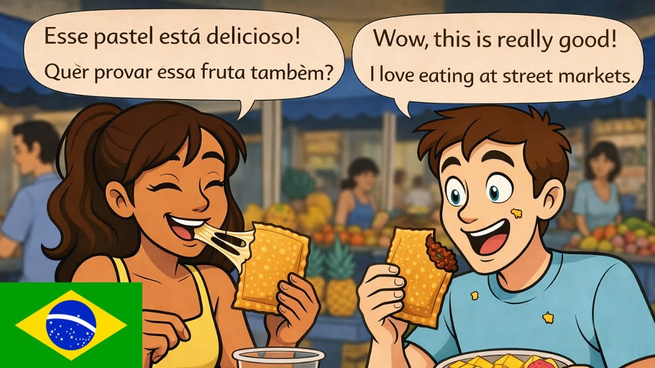Brazilian Portuguese for Americans: Slow Dialogue – Eating Pastel at a Brazilian Street Market