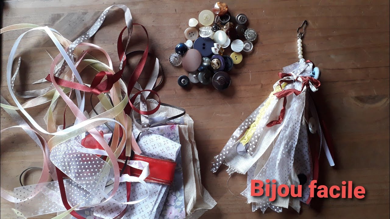 Tuto bijou facile/ du tissu + des rubans + des boutons #chutes.