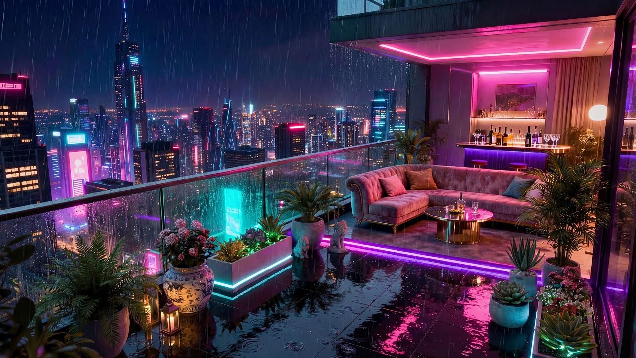 Neon Skyline Rain Night 🌃 Retro Lofi Ambience for Deep Focus & Relaxation