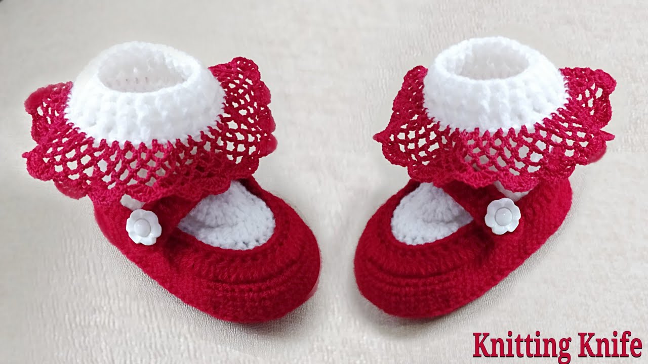 Crochet Baby Mary Jane Shoes / Sandals with Attached Frilly Socks.