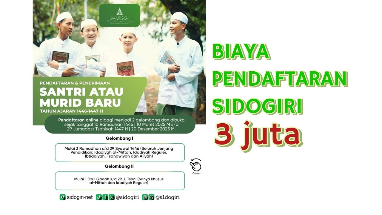BIAYA PENDAFTARAN SANTRI SIDOGIRI