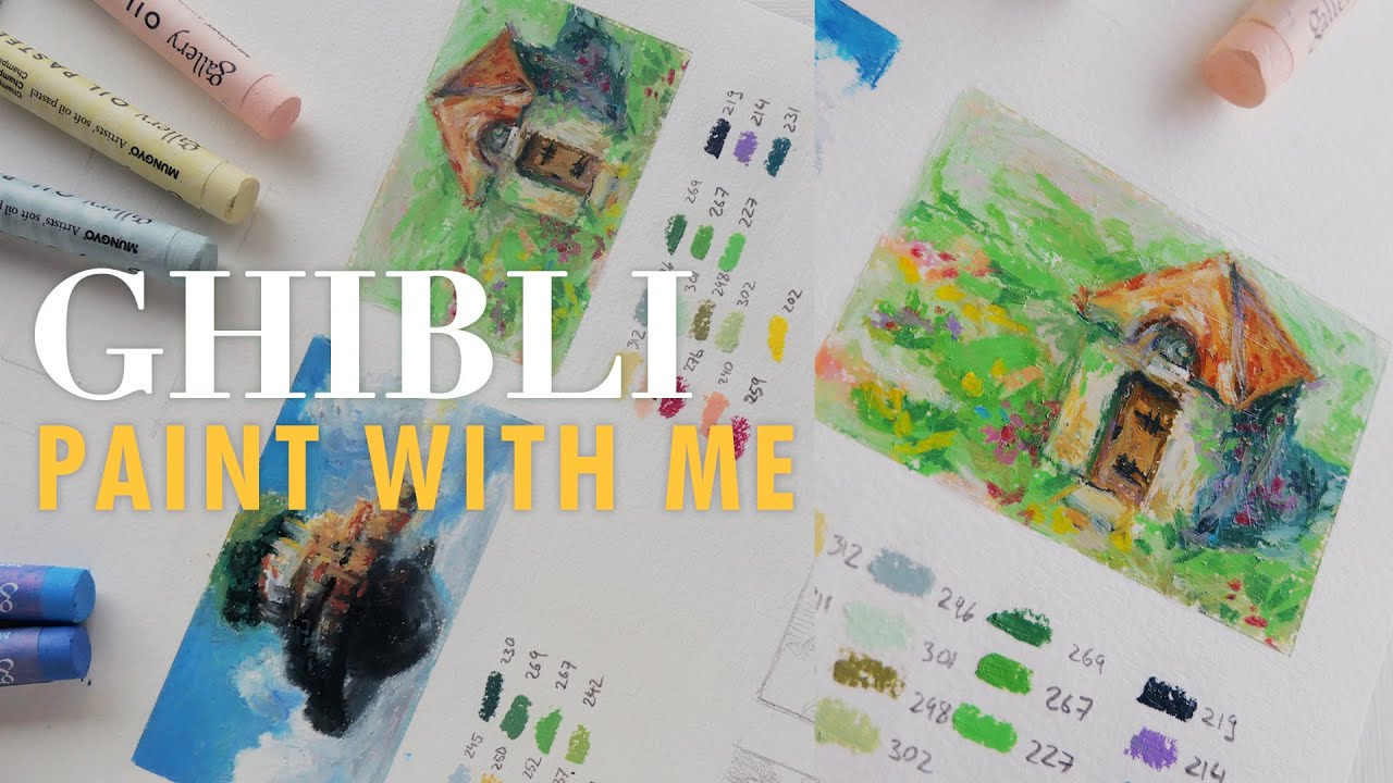 Painting (tiny) Ghibli Scenes 🌼⛅ Oil Pastel Blending Techniques