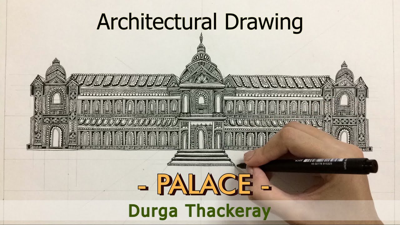 Drawing a Palace - Architectural Design Sketch | Pen drawing Time-lapse | Durga Thackeray Art