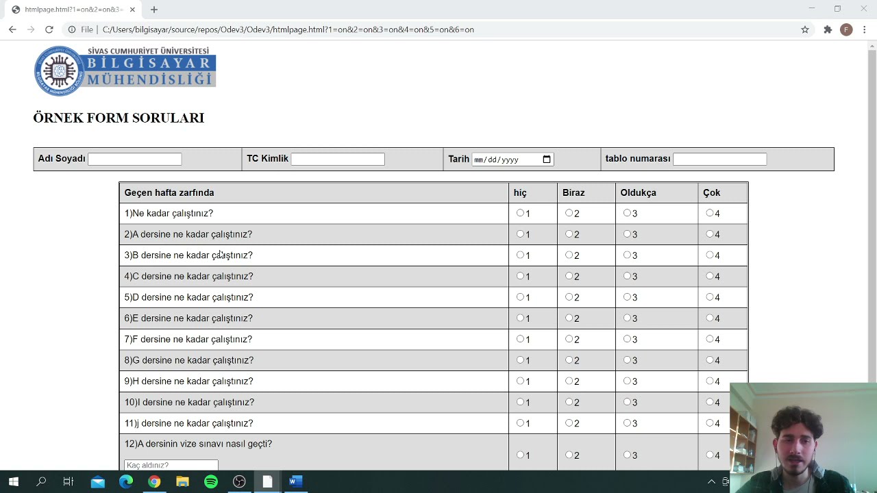 HTML Form elementleriyle web sitesi tasarlanıp anlatılması. &Ouml;dev-1