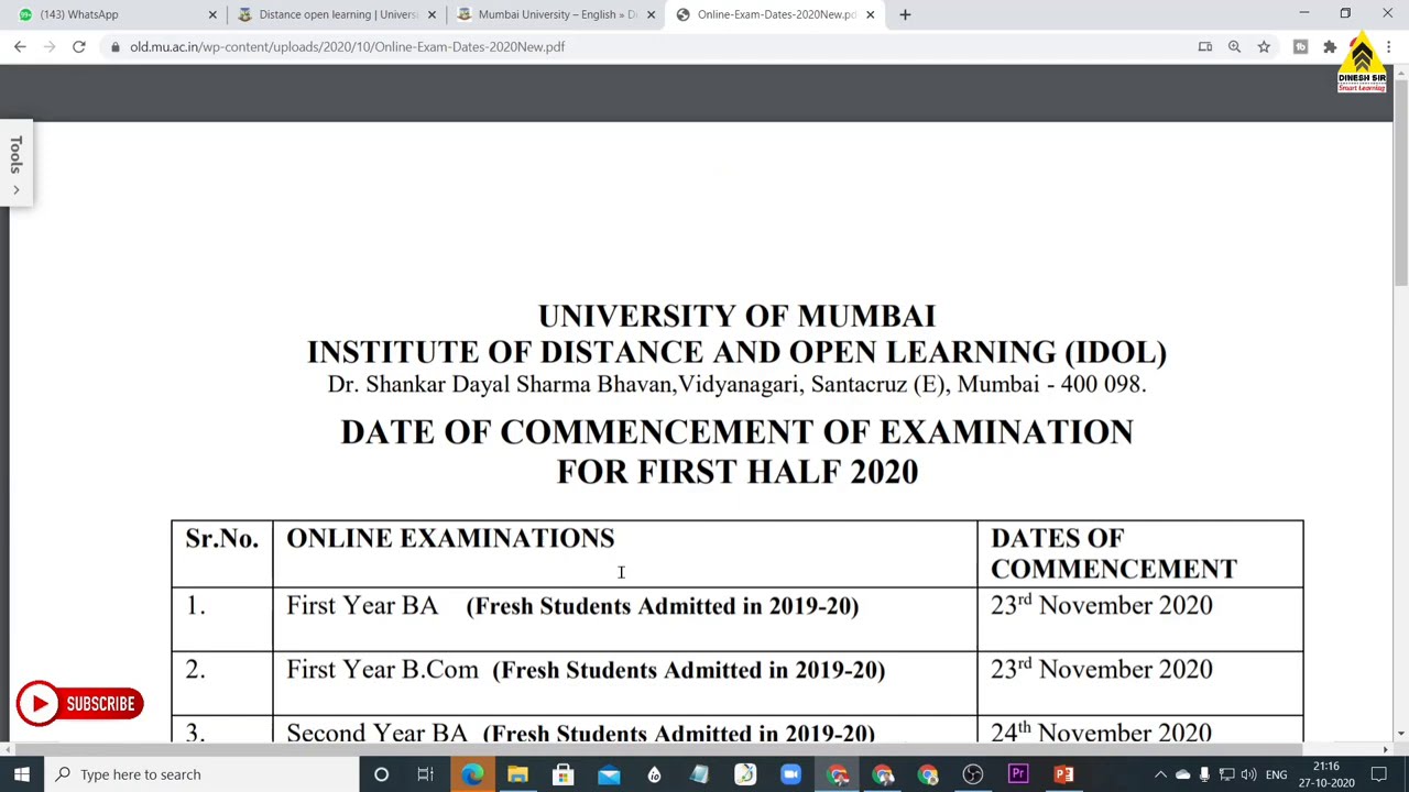 IDOL Exam Schedule Declared for Non Final Year Students 2019-2020 | Mumbai University | Dinesh Sir