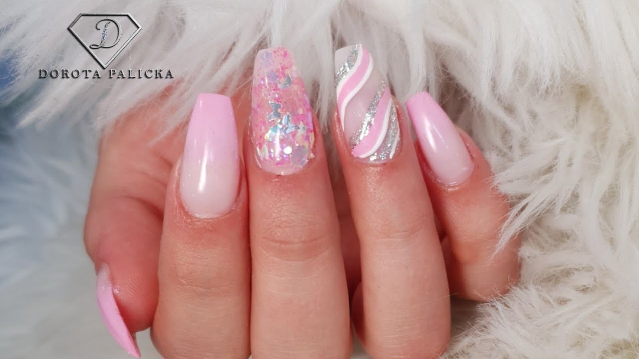 Real time salon gel nails rebalance with glitter and swirl nail art