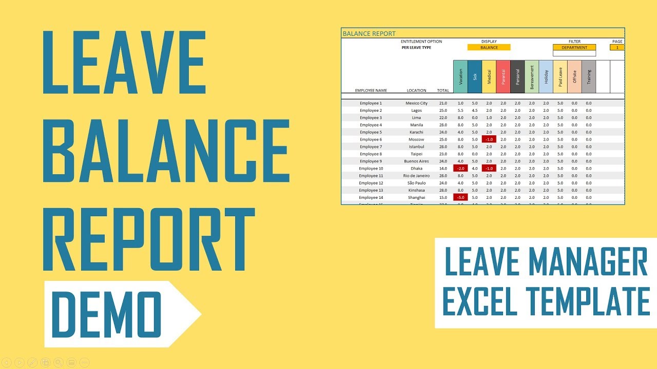 Employee Leave Manager Excel Template - Leave Balance Report