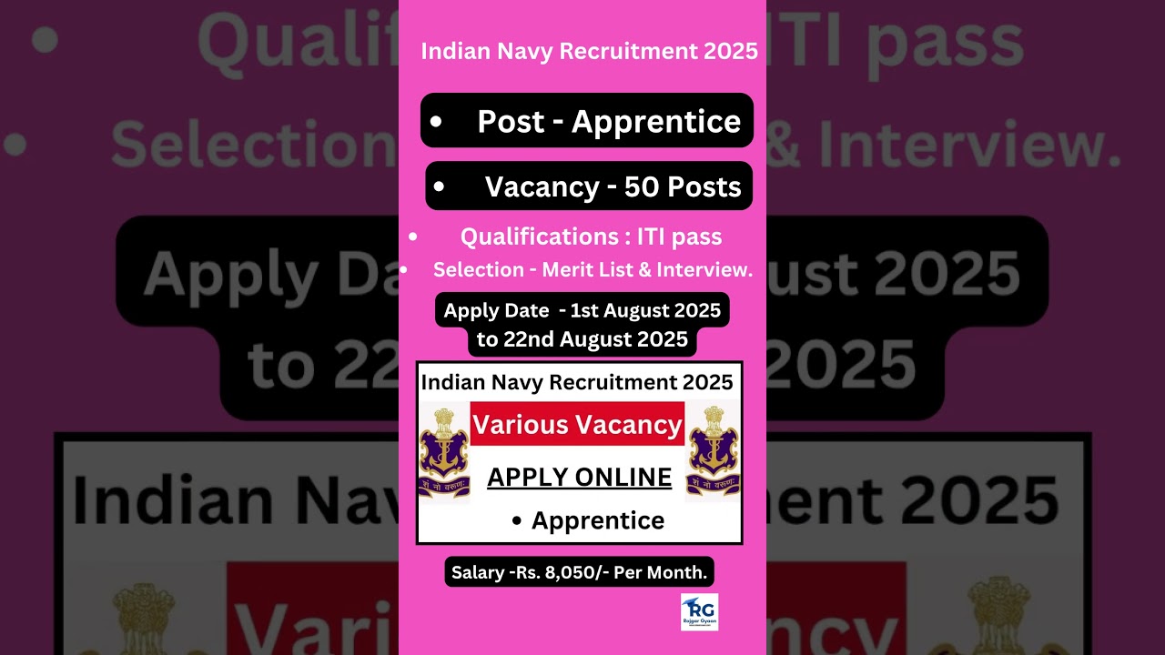 Indian Navy Recruitment 2025 Apply For 50 Apprentice&nbsp;Posts #rojgargyaan #navycoaching #indiannaval