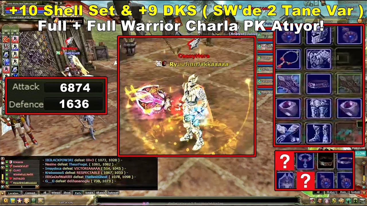 xCRUSHHHHHHHH | +10 Shell Setli & +9 DKS'li Full + Full Warrior Charla PK Atıyor! | Knight Online