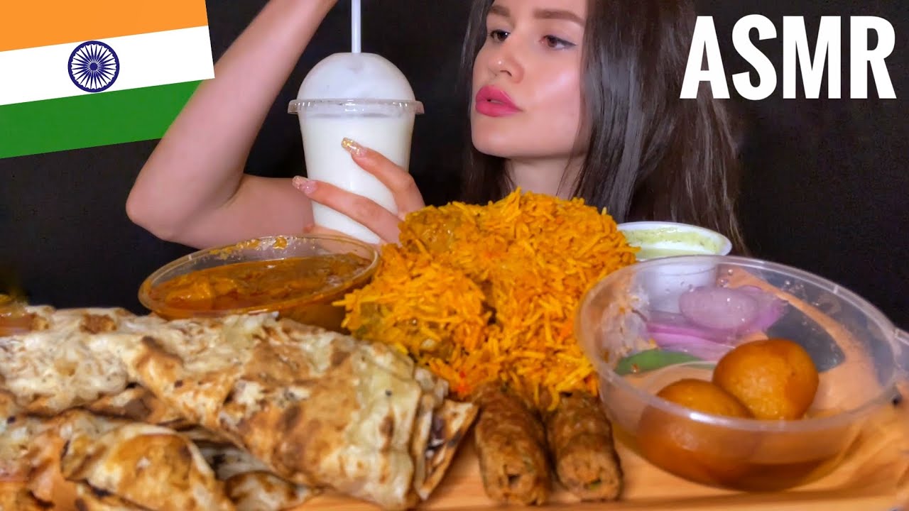 ASMR INDIAN FOOD MUKBANG (No Talking) EATING MUTTON BIRYANI, MASALA, KEBAB, GULAB JAMUN