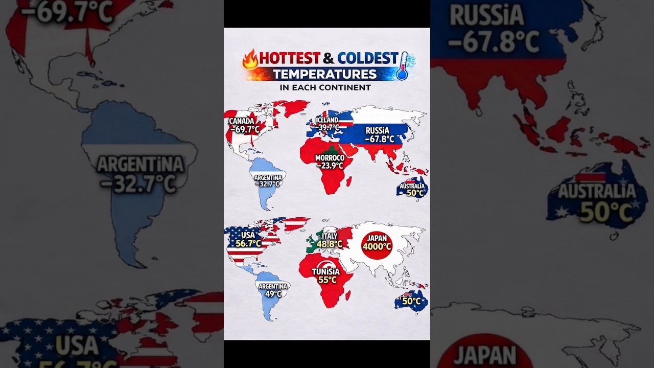 Hottest and Coldest Temperatures in Each Continent 🌍