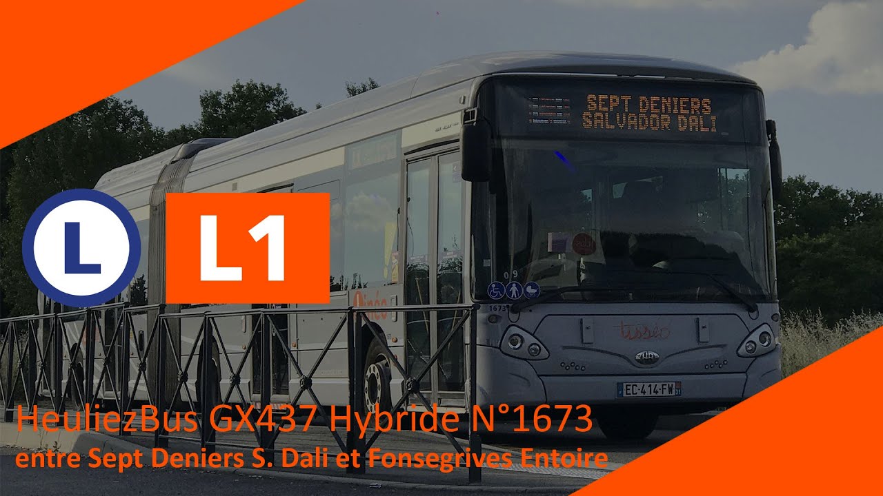Tisséo - Ligne L1 HeuliezBus GX437 Hybride N°1673 entre Sept Deniers S. Dali et Fonsegrives Entiore