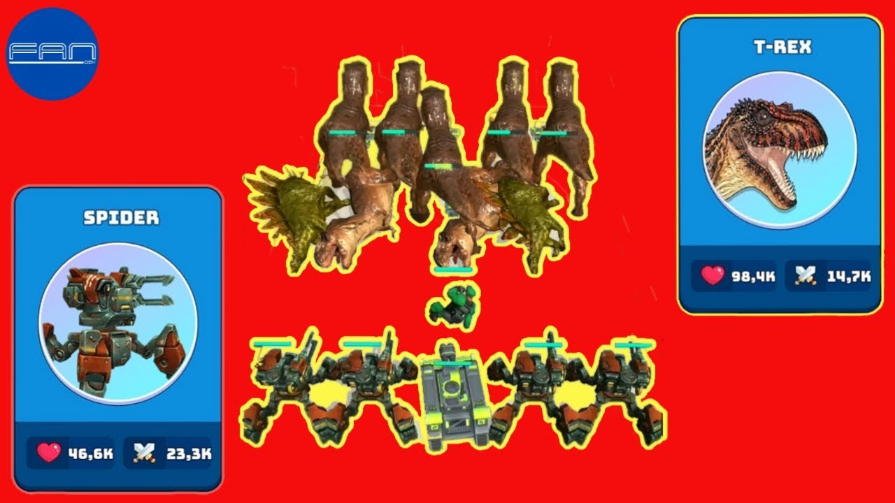 T-REX vs SPIDER in Merge Dinosaurs Battle Fight - Lev 131 - 141