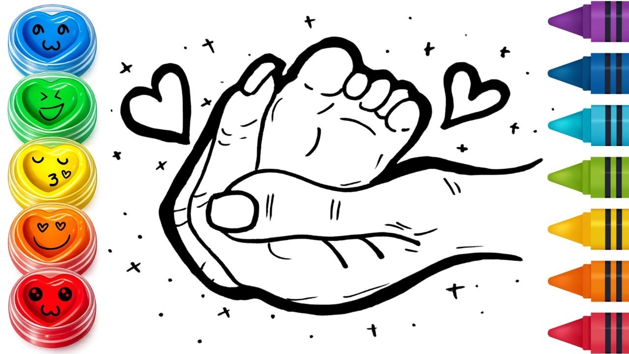 Mother and Baby Drawing | Drawing of a baby's foot held in mother's hand | Minimal Drawings