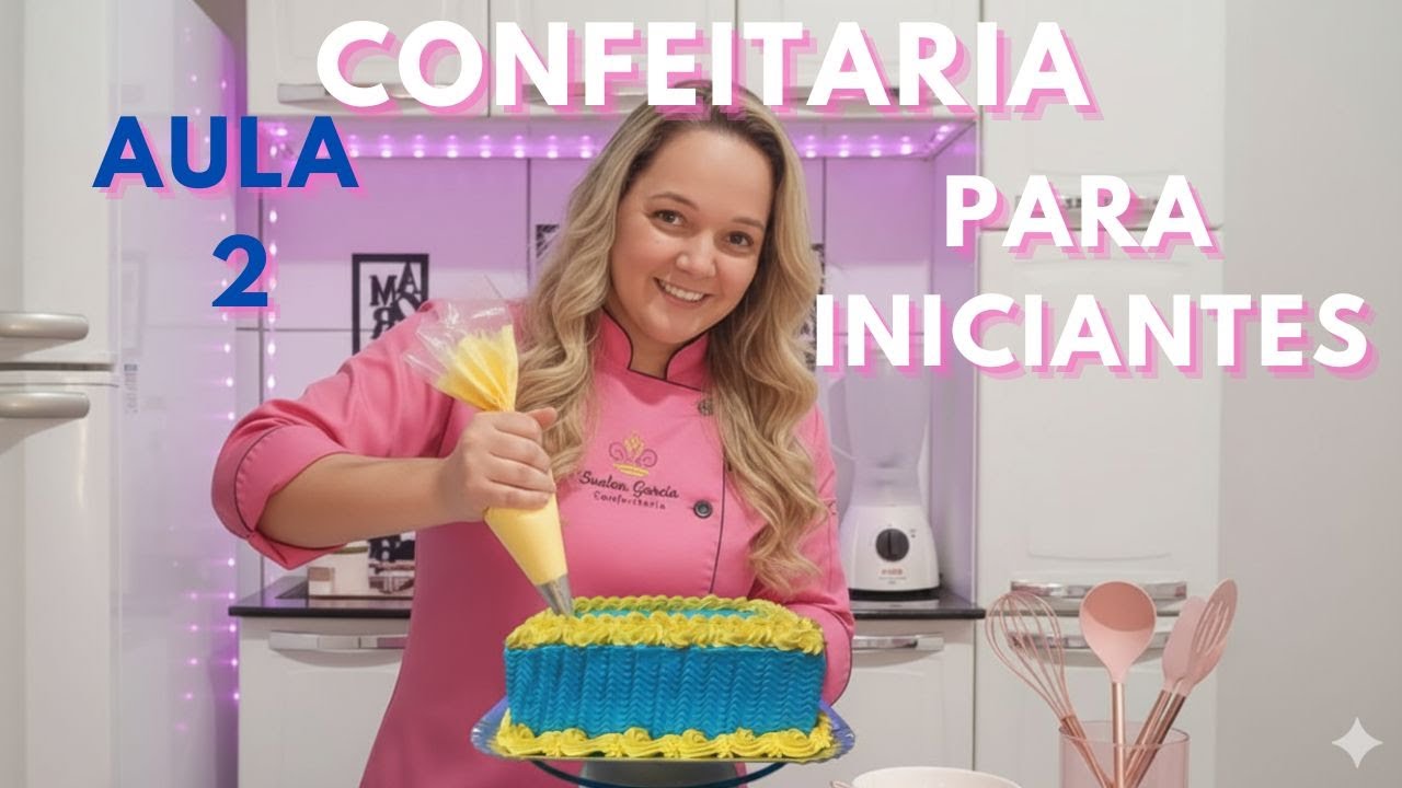 Decoração de Bolo RETANGULAR com Chantilly: Aprenda Ondas e Trabalho de Bico (Azul e Amarelo!)