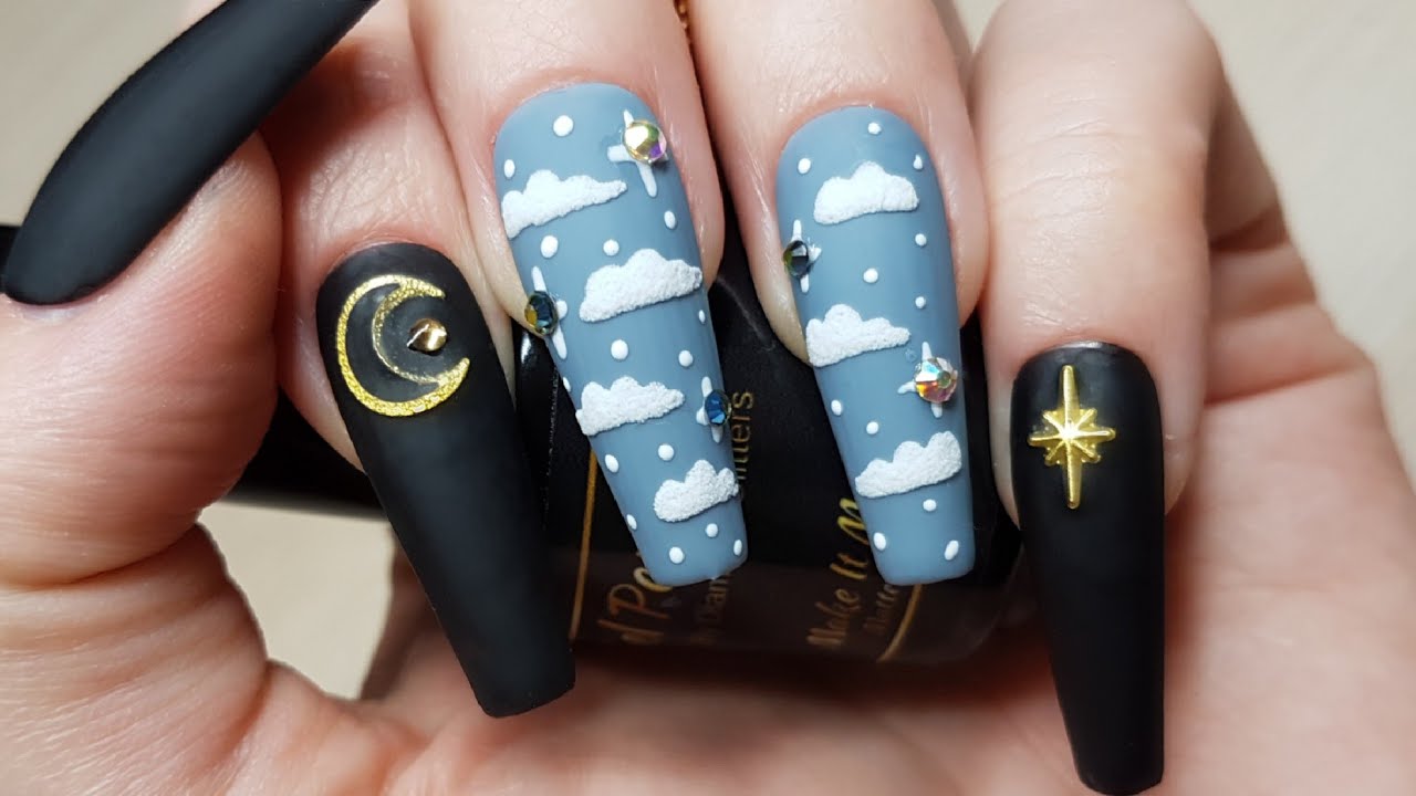 Starry Night Cloud Nails ¦ Gel Press On Nails ¦ 2020
