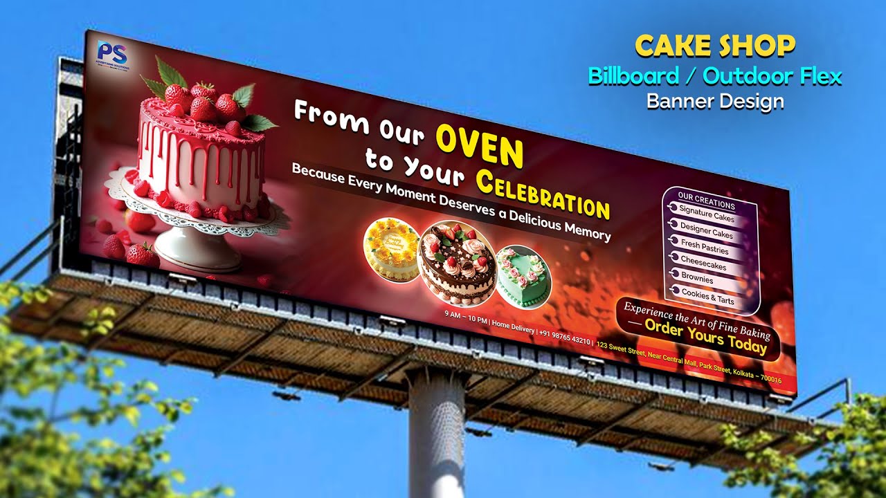 Outdoor Advertising Banner Design For Cake Shop | Flex Design | Billboard Banner Design | Photoshop