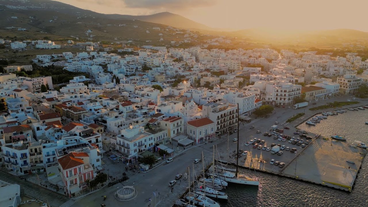 Tinos port and town by drone