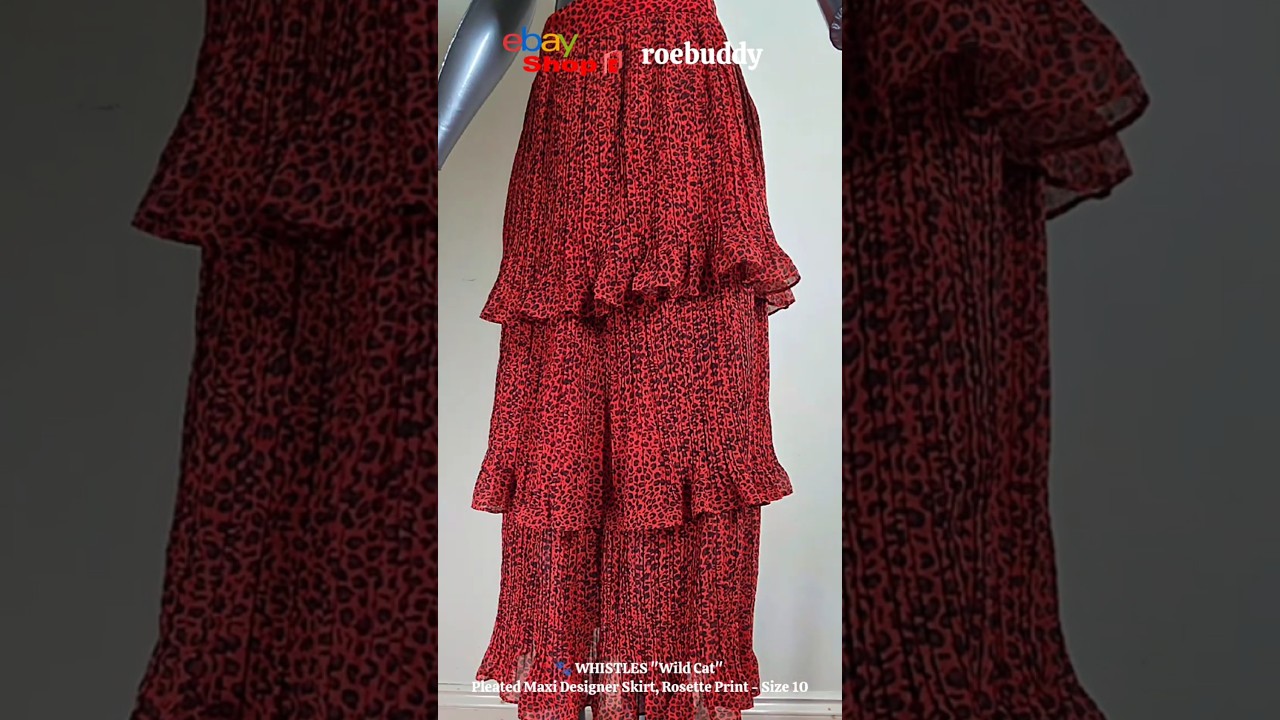 🐾 WHISTLES "Wild Cat" Pleated Maxi Designer Skirt - Rosette Print - Size 10