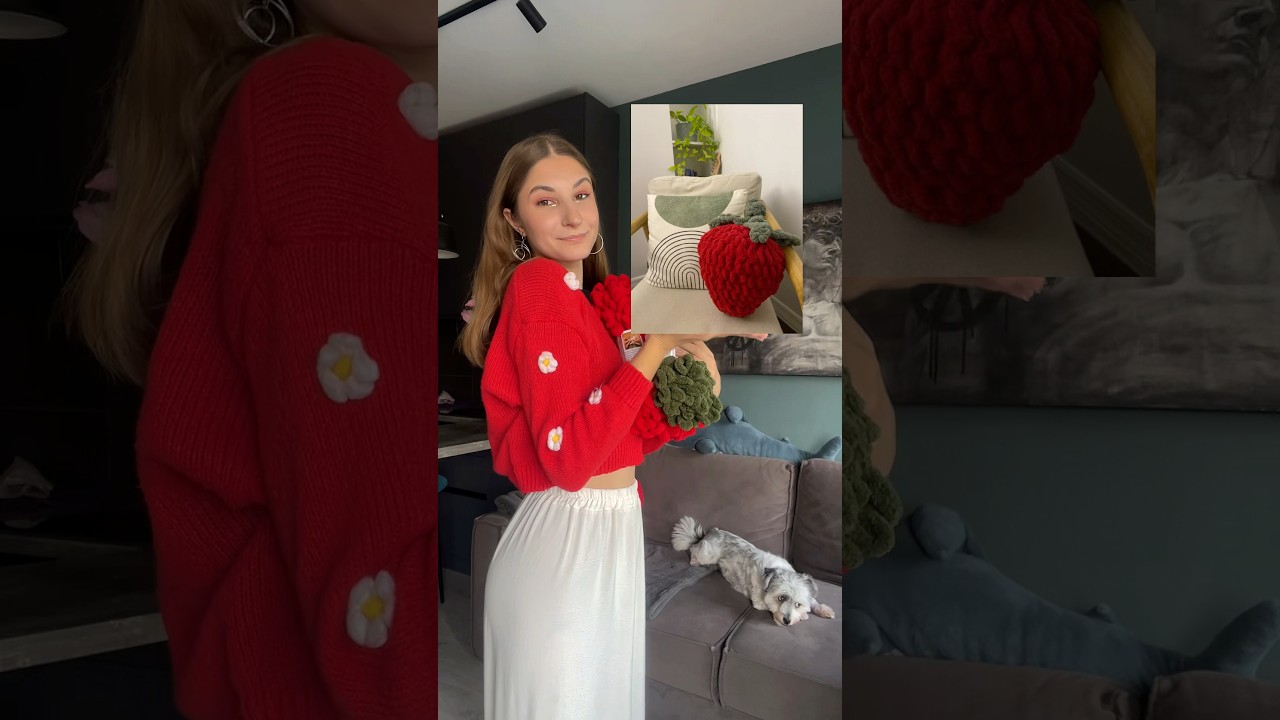 Делаю подушку-клубничку, как из Pinterest своими руками из пряжи Alize Puffy 🍓🧶 творчество