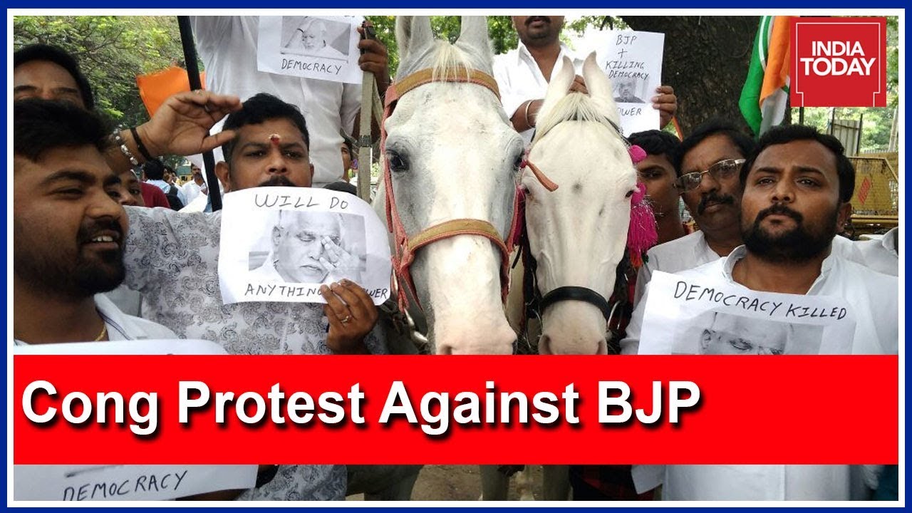Congress Protest In Bengaluru Accusing BJP Of 'Horse Trading'