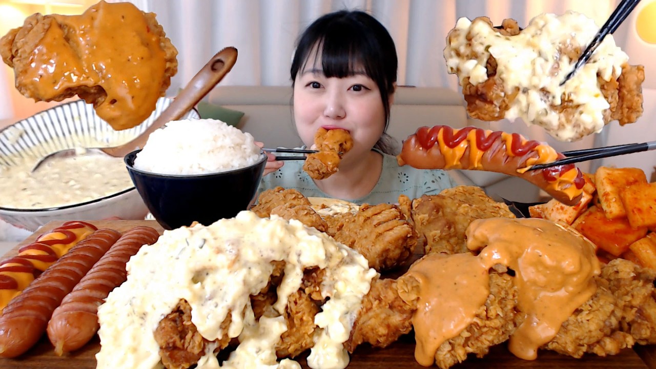 직접만든 크리스피치킨 타르타르소스 치폴레소스 소세지 깍두기 먹방 Crispy Chicken with Egg mayo sauce/Chipotle Koreanfood Mukbang