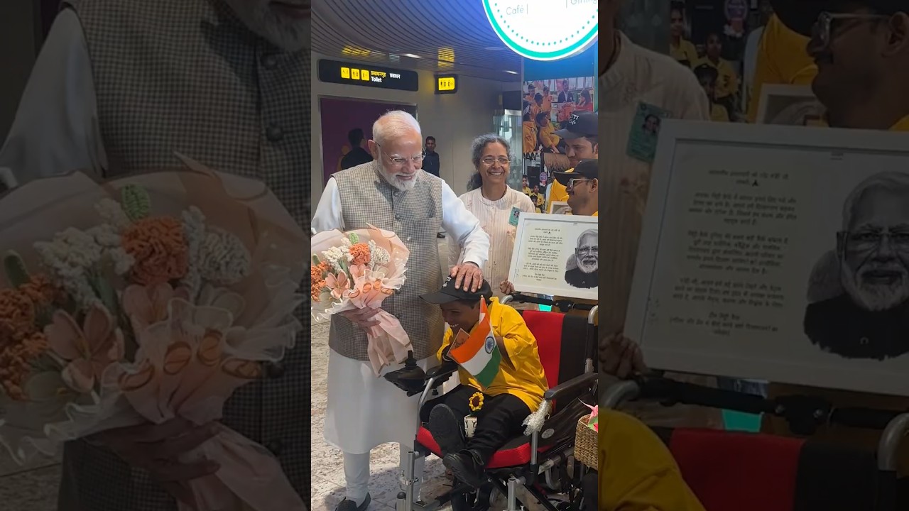 PM Modi's special interaction with specially abled kids at Navi Mumbai Intl. Airport | #shorts