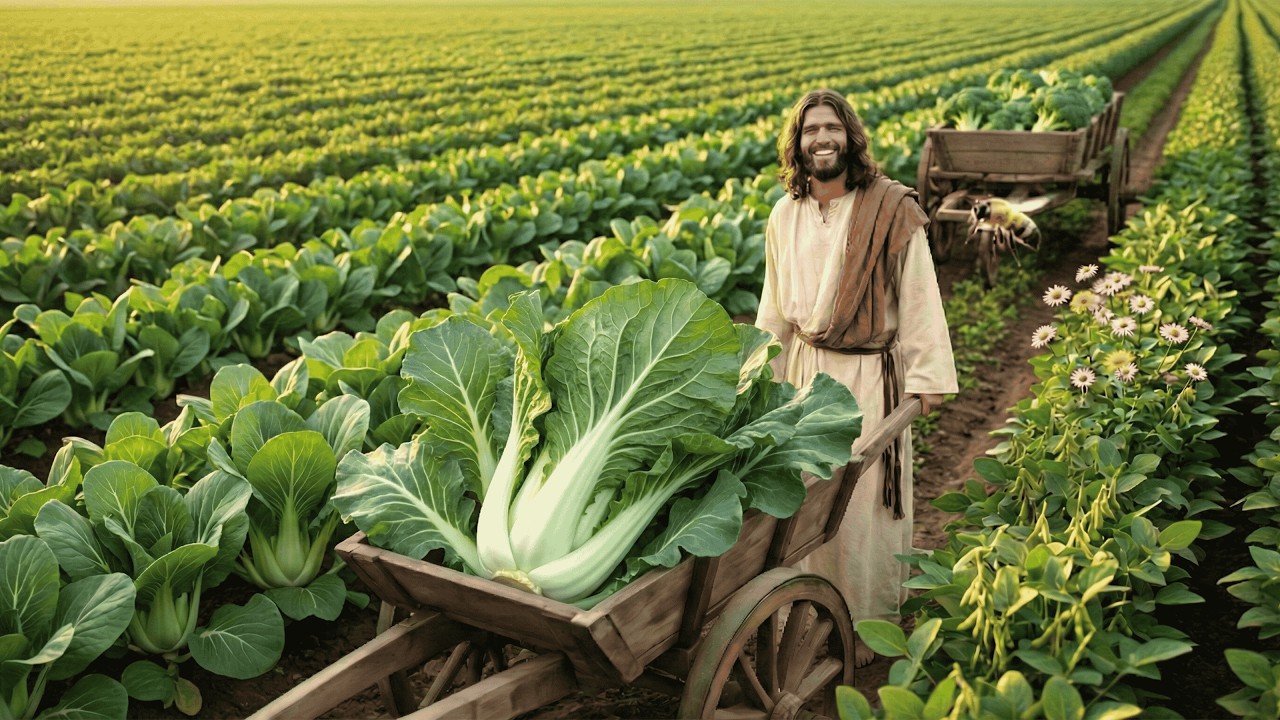 Jesus in the Garden: Growing and Caring for Baby Bok Choy | AI Christian Tribute