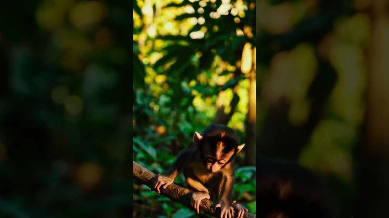 Curious Baby Monkey Exploring