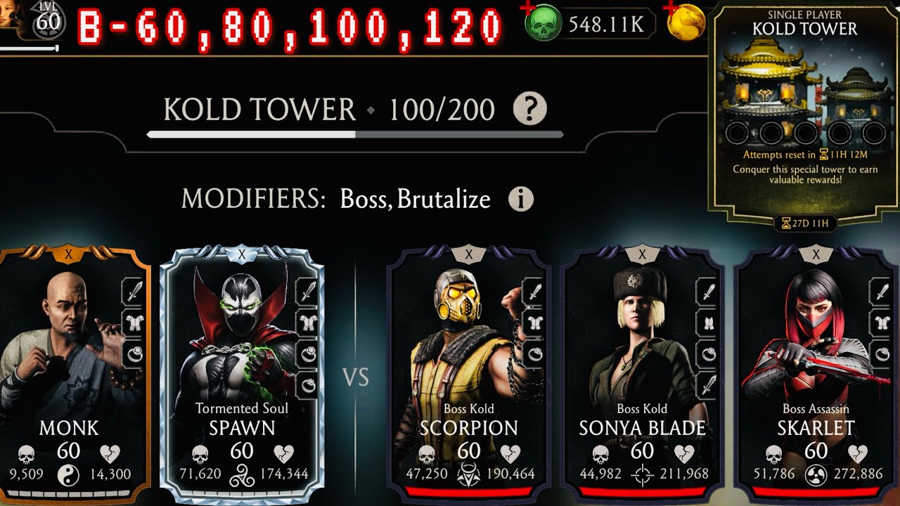 Kold Tower Bosses Battles 60, 80, 100 & 120 Fight + Rewards | Mortal Kombat Mobile