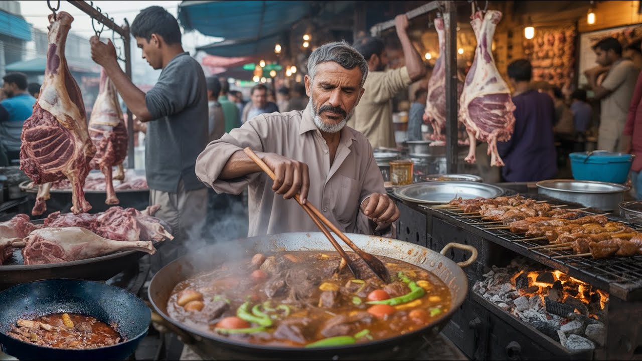 PESHAWAR NON VEG STREET FOOD - STREET FOOD MAKING | STREET FOOD FROM PAKISTAN | ROADSIDE SHINWARI
