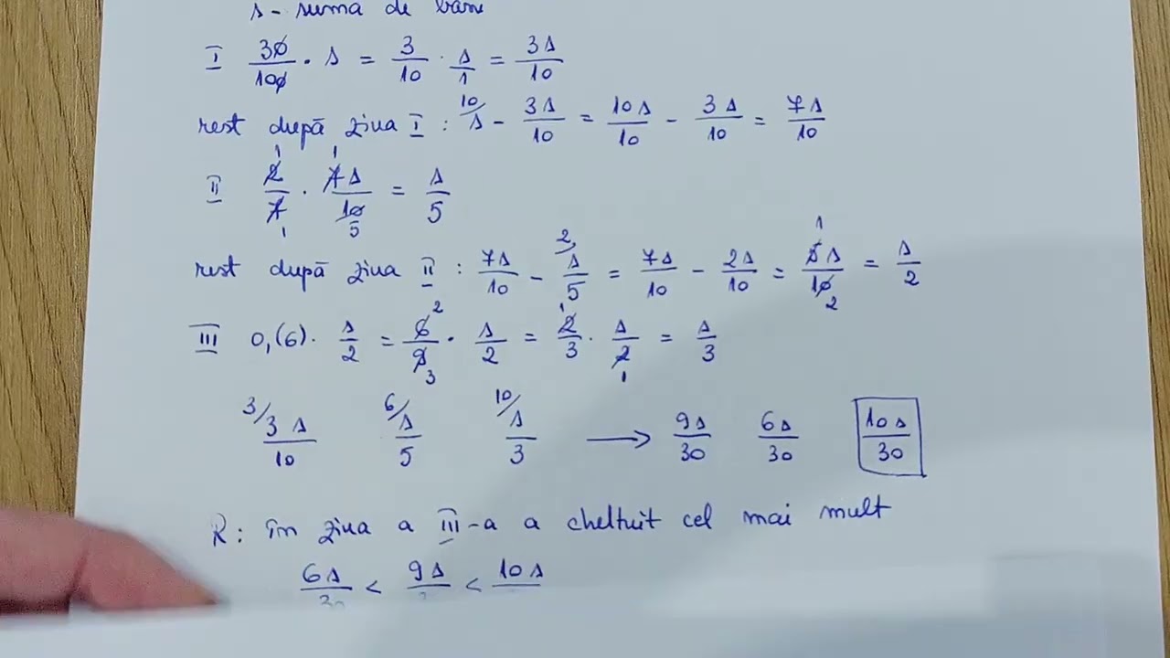 Andrei are o suma de bani. În prima zi el cheltuiește 30% din suma. A doua zi....