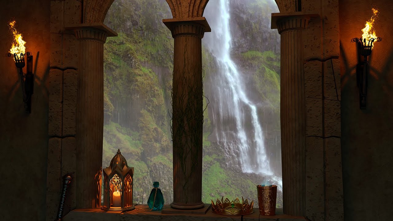 Elven Chamber | Harp Music, Choir, Rain, Waterfall, Ethereal Elvish Ambience