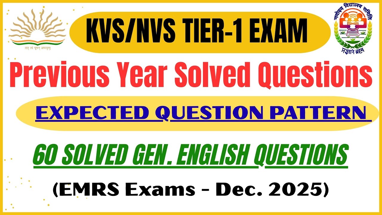 KVS/NVS Tier-1 60 English Language Solved PYQs (EMRS Exams 2025) #kvsnvs