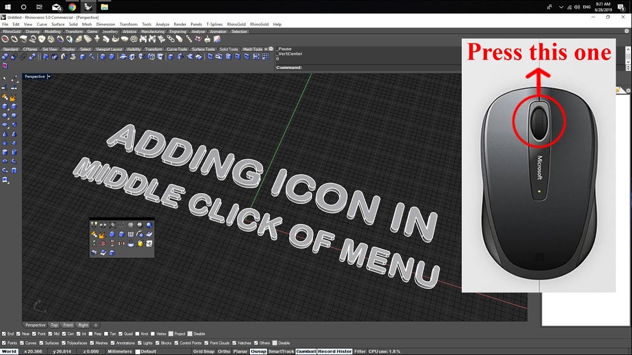 Customize the middle click menu in Rhinoceros 3DM