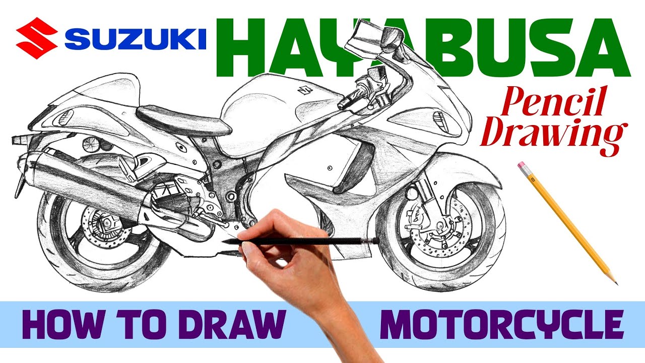Suzuki Hayabusa Drawing // How to Draw Motorcycle. 