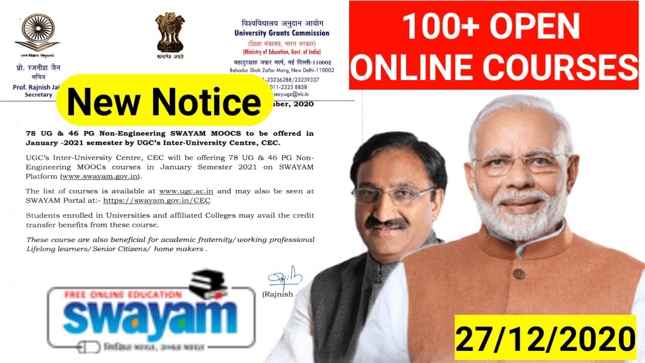 UGC New Notice🔴UGC announces over 100 open online courses for UG,PG students