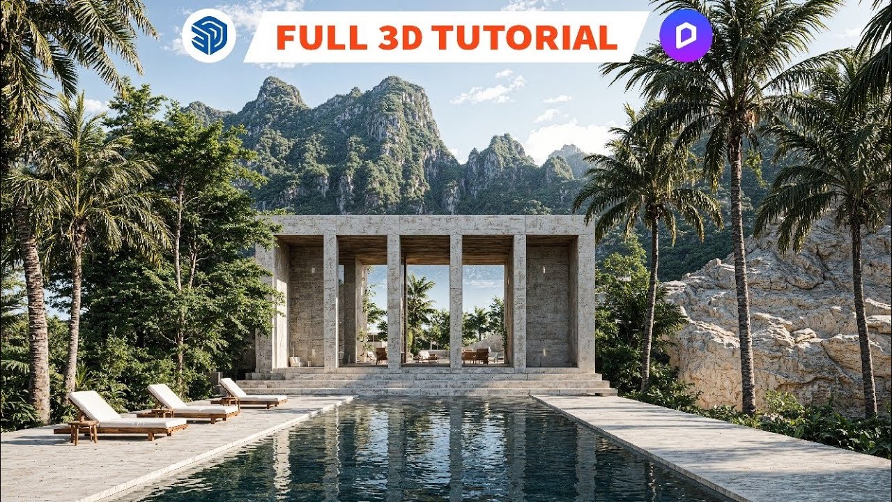 SketchUp + D5 Render FULL 3D Tutorial | Create Tropical Poolside Visualization (Step‑by‑Step)