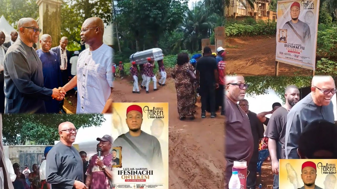 Peter Obi Attends Final Burial Of Fish Magnet As He Was Bur!ed At His Uncompleted Mansion His Home
