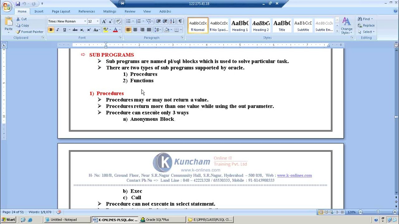 PLSQL Class   13  PROCEDURES in ORACLE 11g