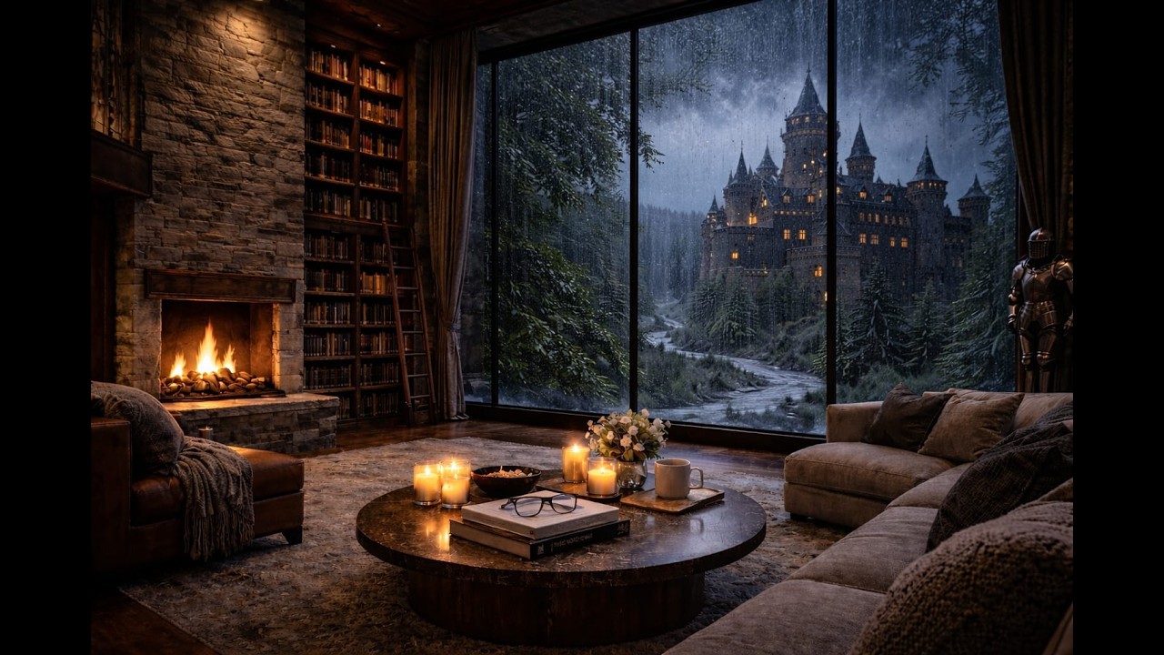 Pioggia magica dalla biblioteca del castello 🌧️📚✨