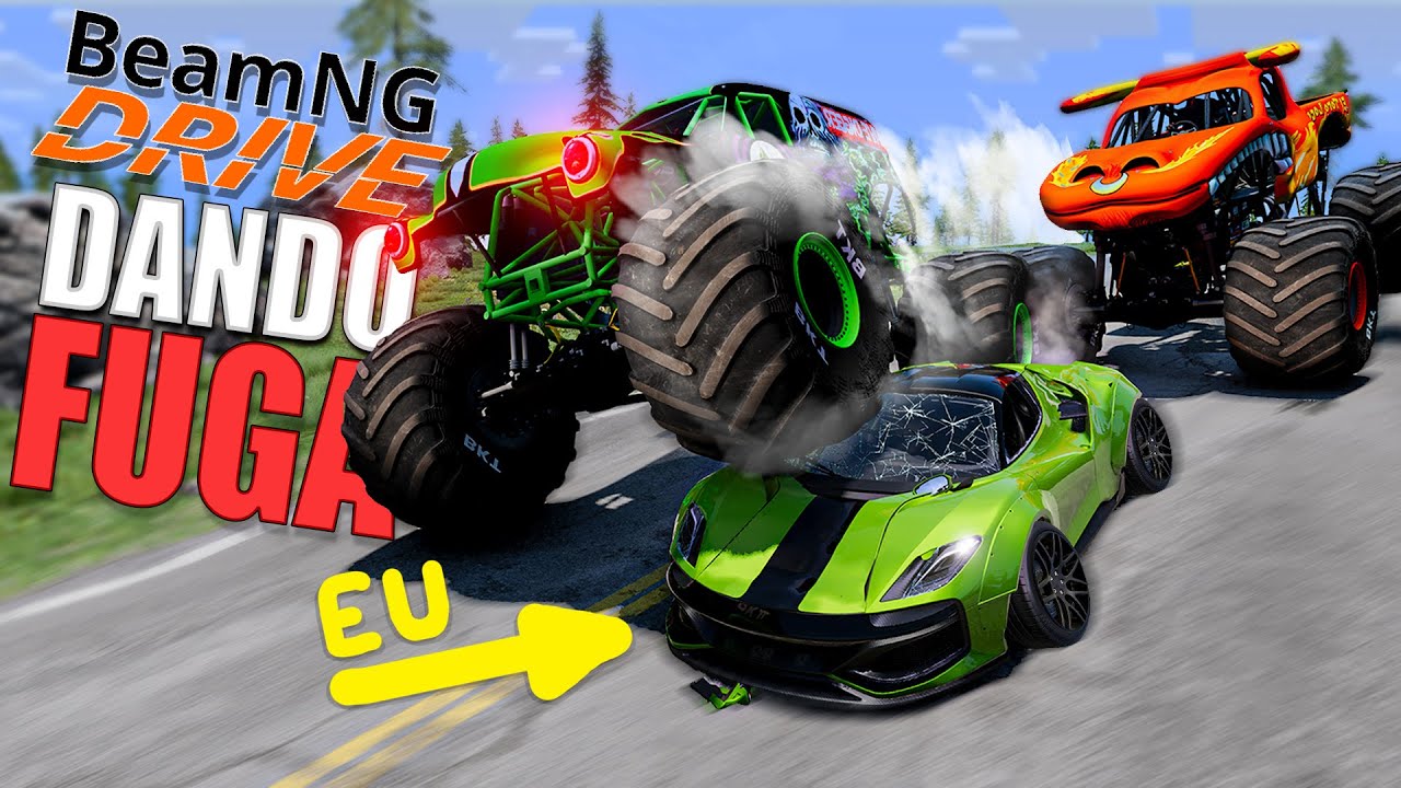 Descendo Morro dando Fuga nos Monster Trucks no Beamng Drive com Mods