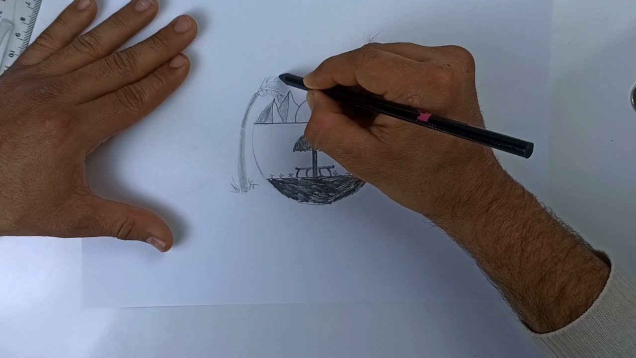 رسم سهل رسم منظر طبيعي جميل بالرصاص رسم خطوة بخطوة للمبتدئين