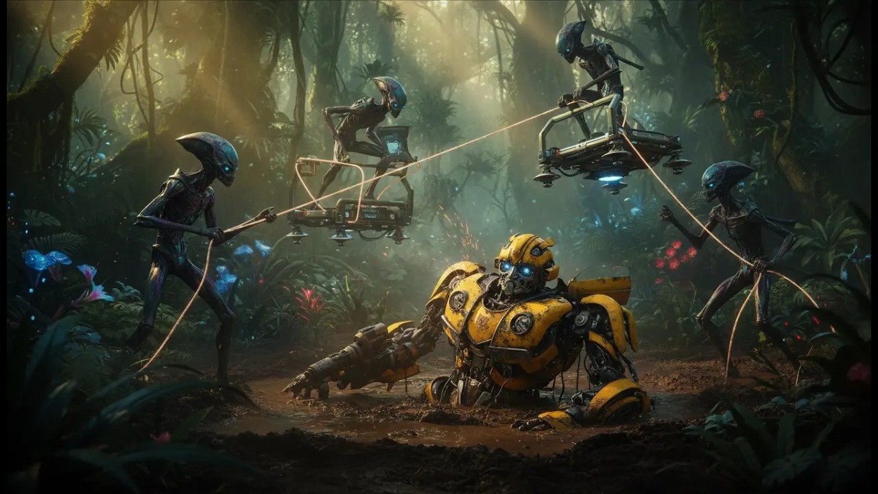 Aliens Recover Bumblebee | Jungle Mud UFO Factory Rebuild