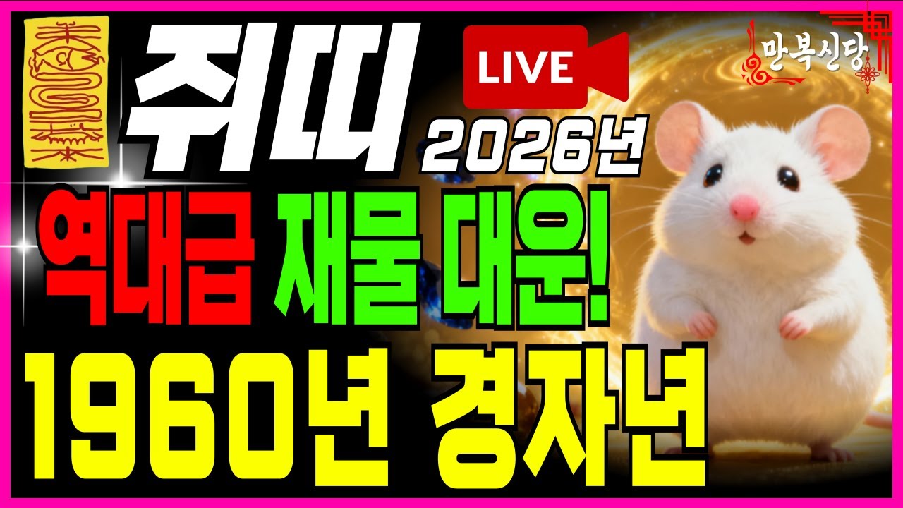 1960년 경자년 쥐띠! 필수시청 .66년 만에 찾아오는 '초대형 인생 재물 운세' 띠별운세,운세,재물운,띠운세