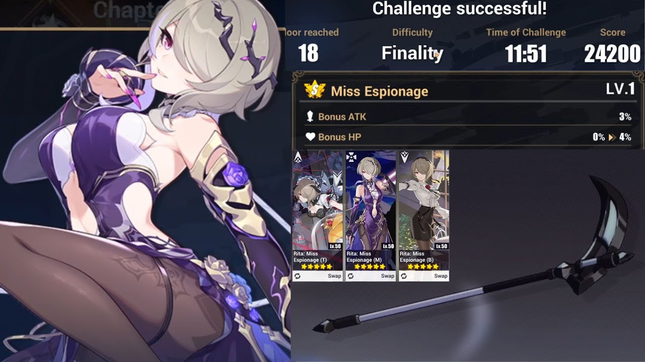 Miss Espionage Elysian Realm Finality w/ no sig weapon & lv1 special skill [Honkai Impact 3rd]